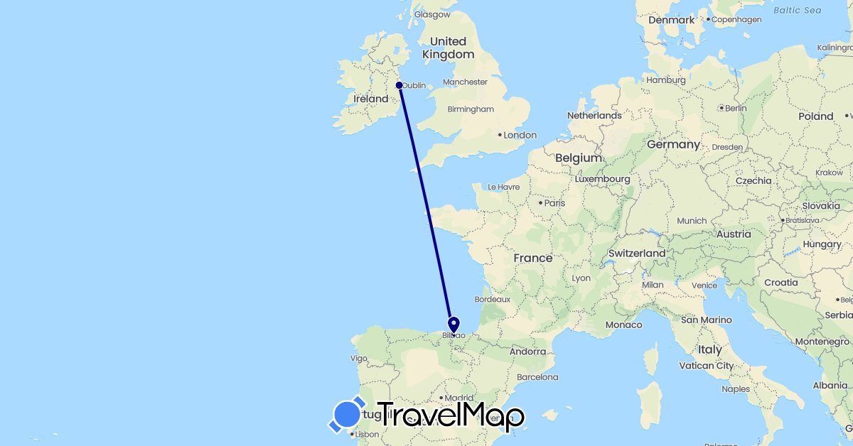 TravelMap itinerary: driving in Spain, Ireland (Europe)